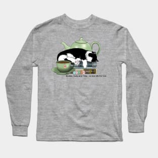 Tea Time Cat & Books Long Sleeve T-Shirt